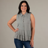 Speckled Sleeveless Button Up Peplum Top - Aaria Tees Aaria Tees
