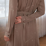 Long Sleeve Button-Up Shirt Dress with Tie Waist - Aaria Tees Aaria Tees