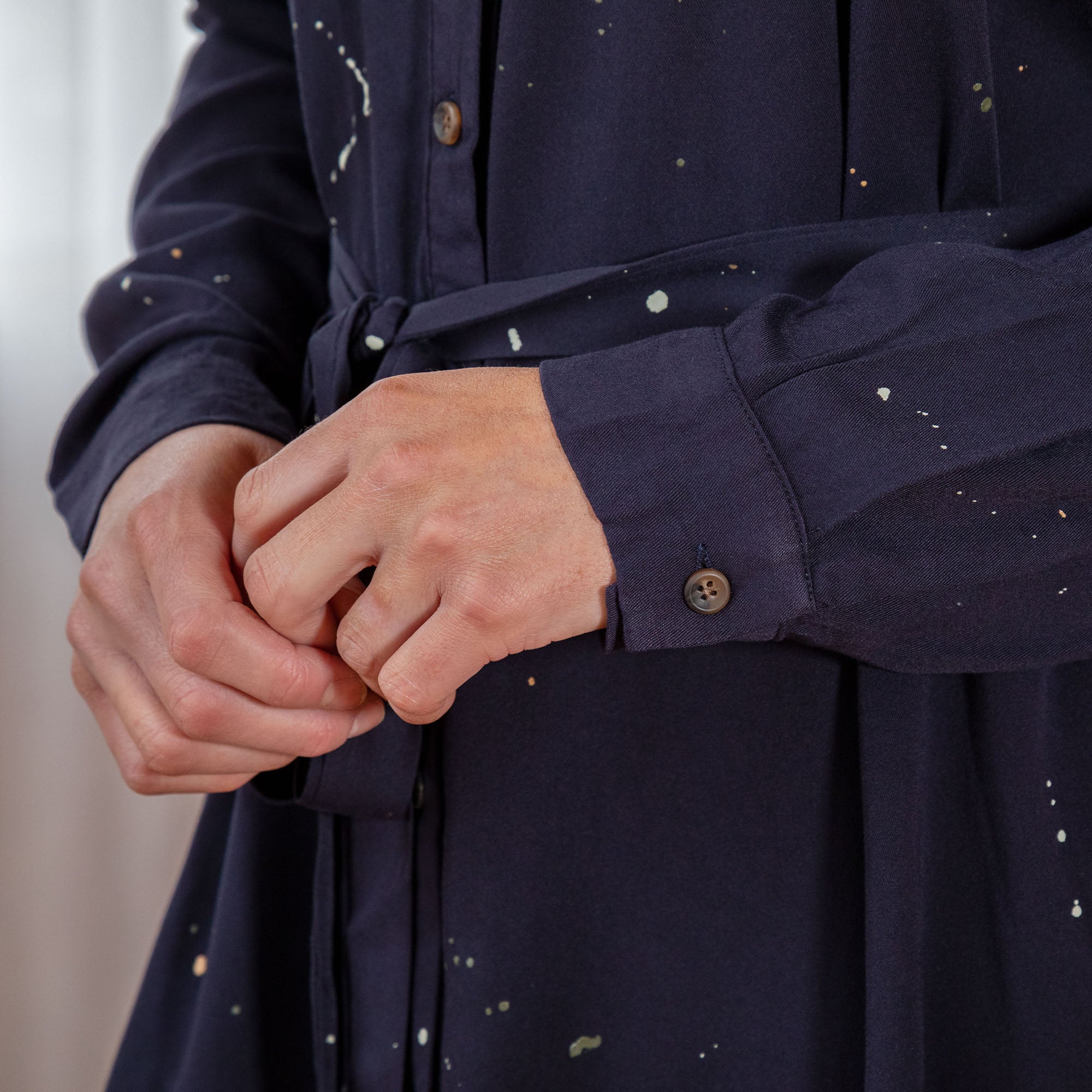 Long Sleeve Button-Up Shirt Dress with Tie Waist - Aaria Tees Aaria Tees