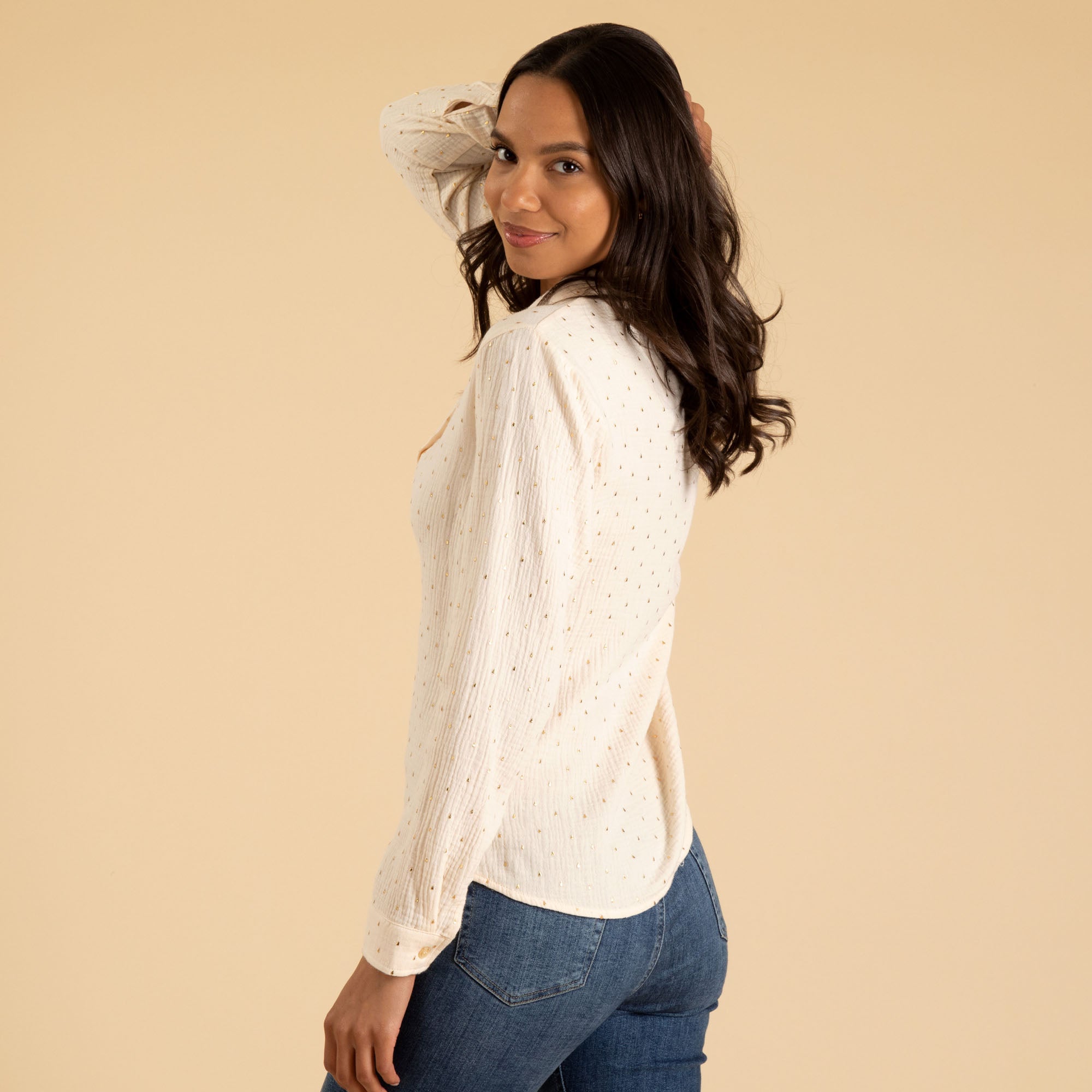 Metallic Polka Dot Button Up Shirt - Aaria Tees Aaria Tees