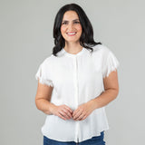 Frayed Edge Short Sleeve Blouse - Aaria Tees Aaria Tees