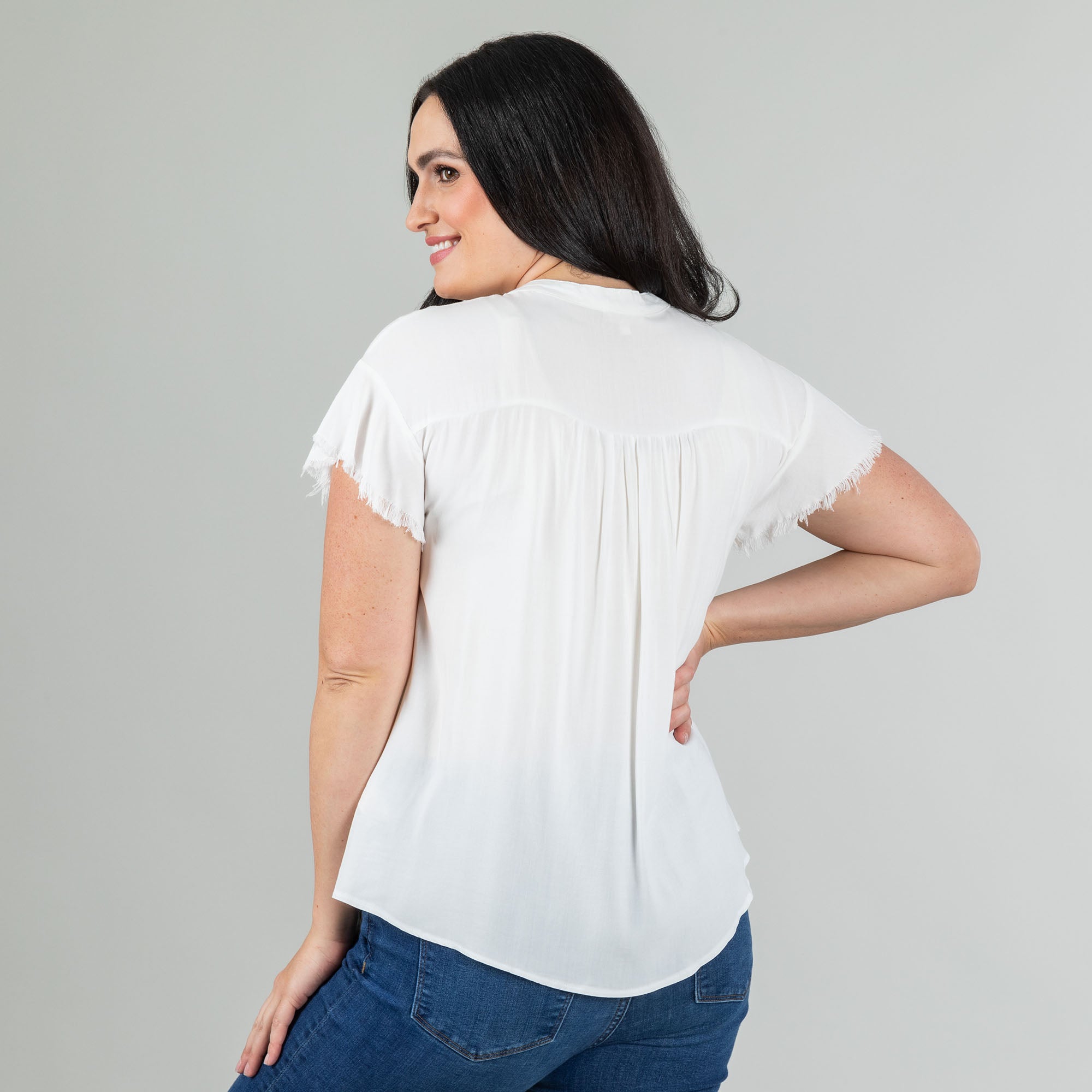Frayed Edge Short Sleeve Blouse - Aaria Tees Aaria Tees