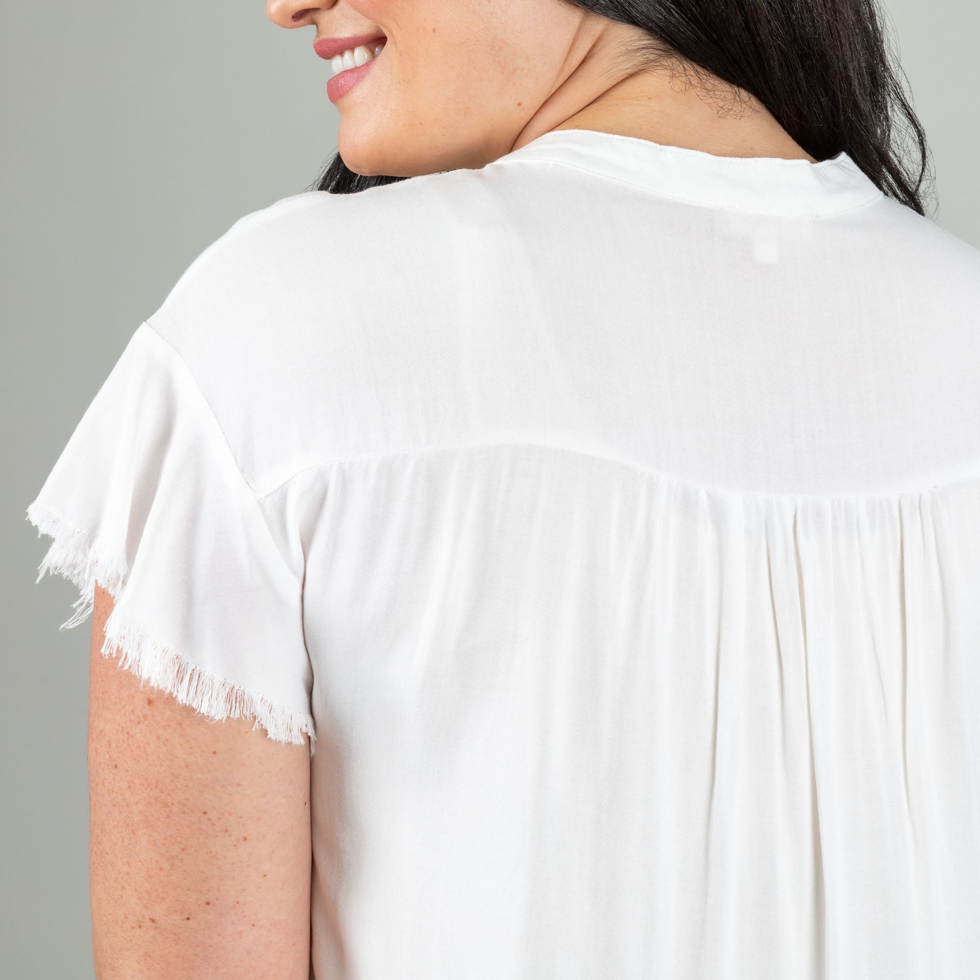 Frayed Edge Short Sleeve Blouse - Aaria Tees Aaria Tees