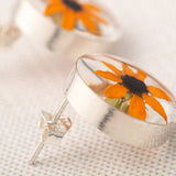 Real Sunflower & Sterling Post Earrings - Aaria Tees Aaria Tees