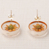 Real Sunflower & Sterling Post Earrings - Aaria Tees Aaria Tees