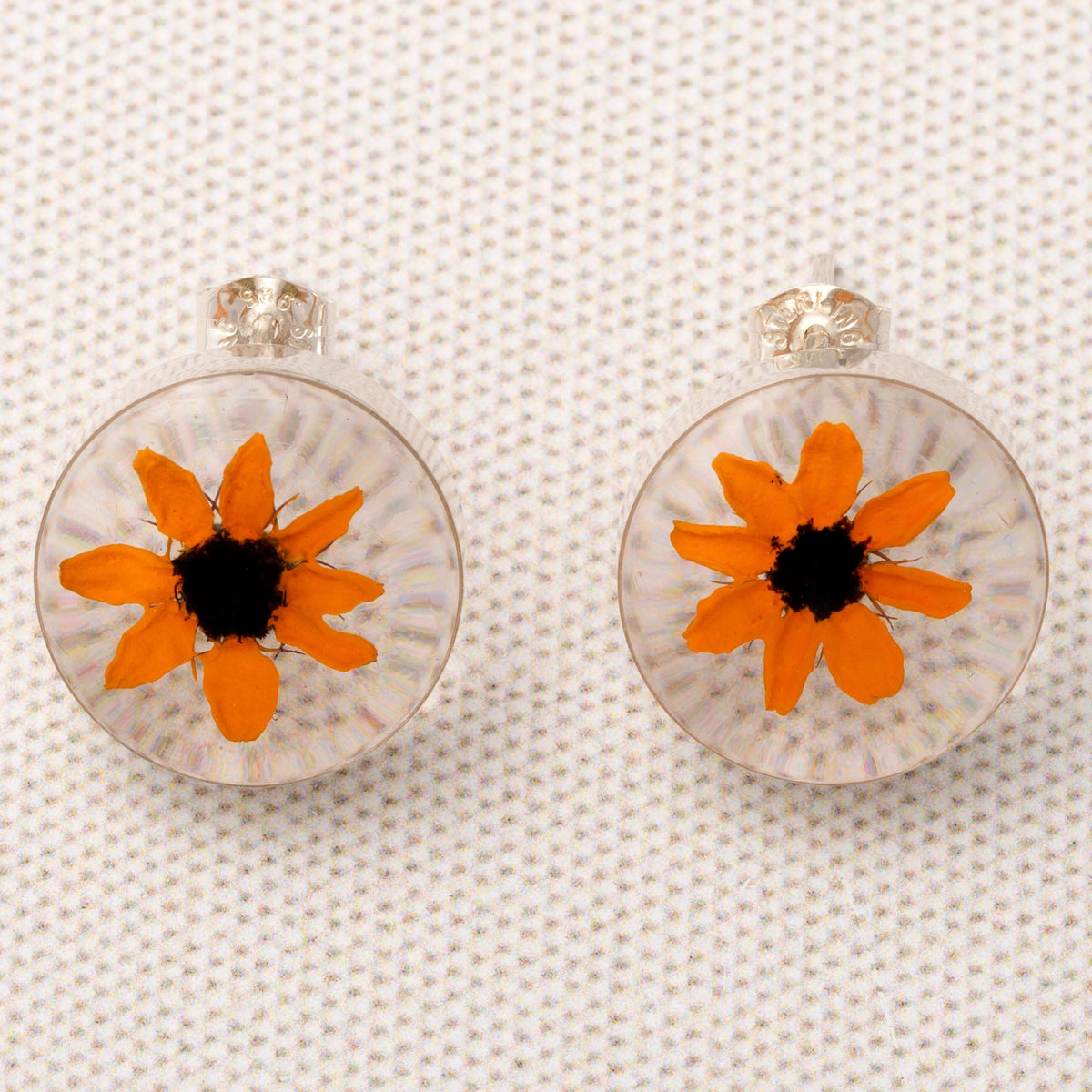 Real Sunflower & Sterling Post Earrings - Aaria Tees