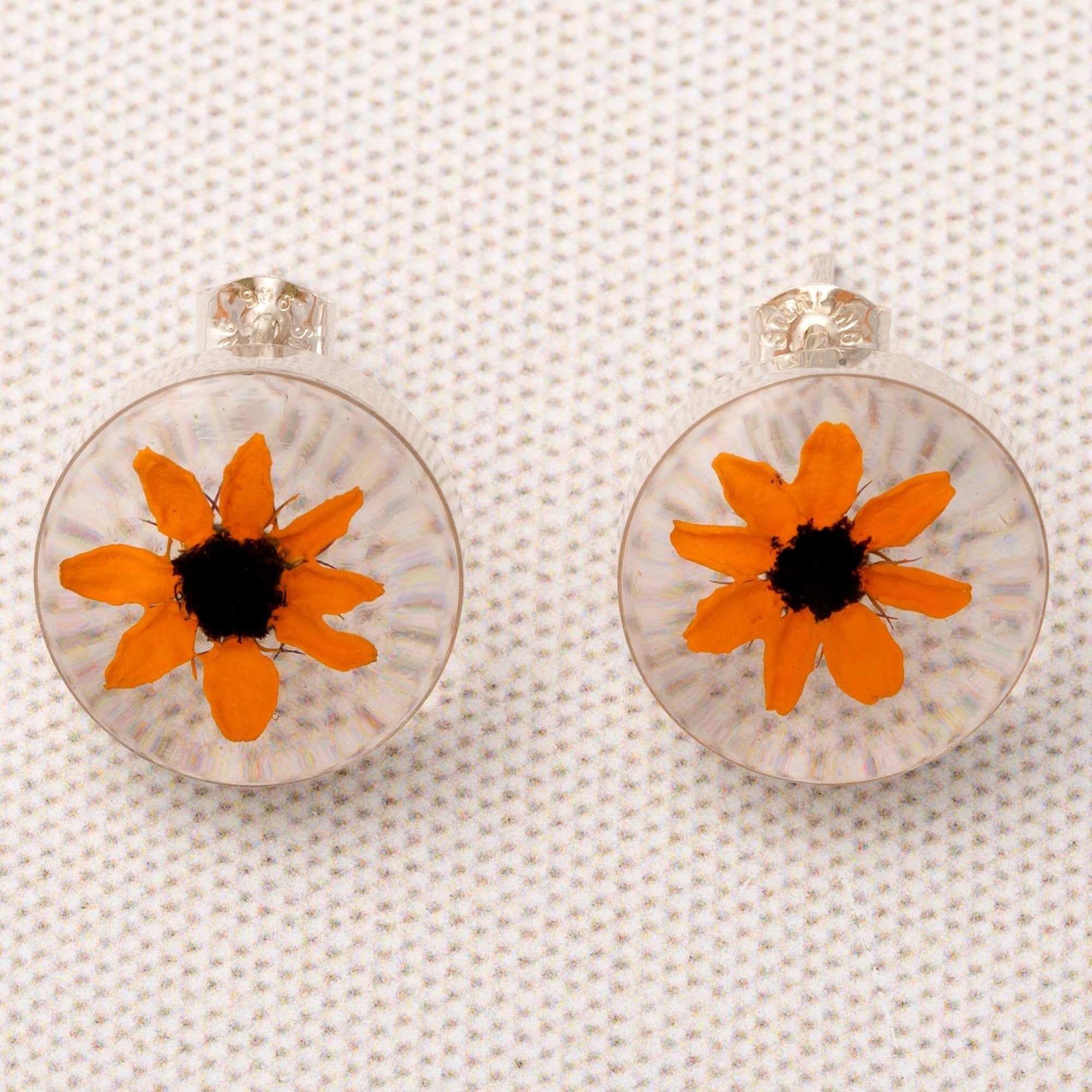 Real Sunflower & Sterling Post Earrings - Aaria Tees Aaria Tees