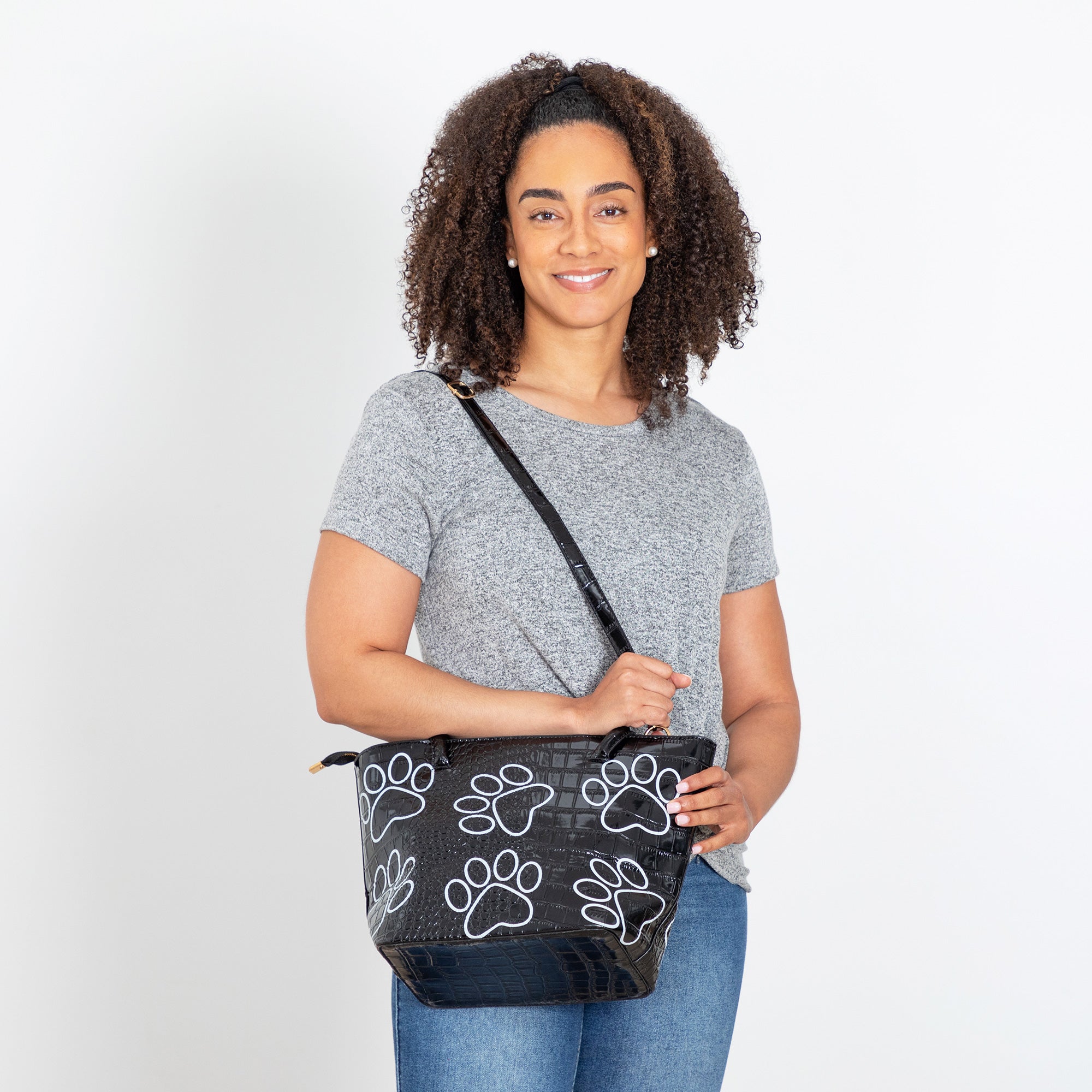 Patterned Paw Faux Leather Handbag - Aaria Tees Aaria Tees