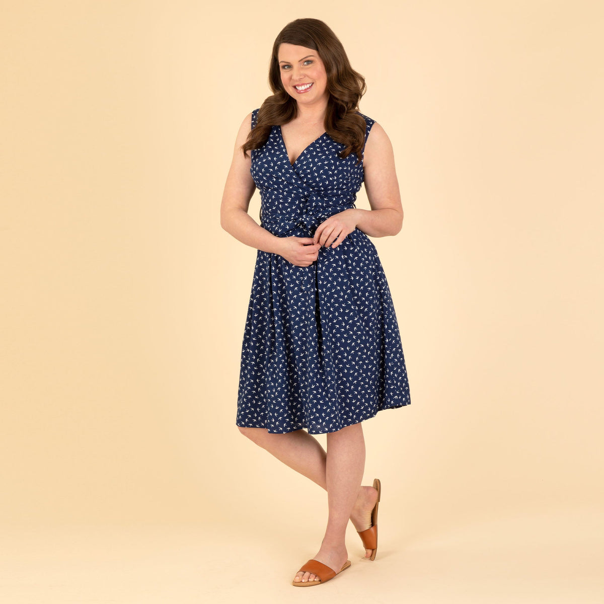 Navy Blue Dove Sleeveless Wrap Dress - Aaria Tees