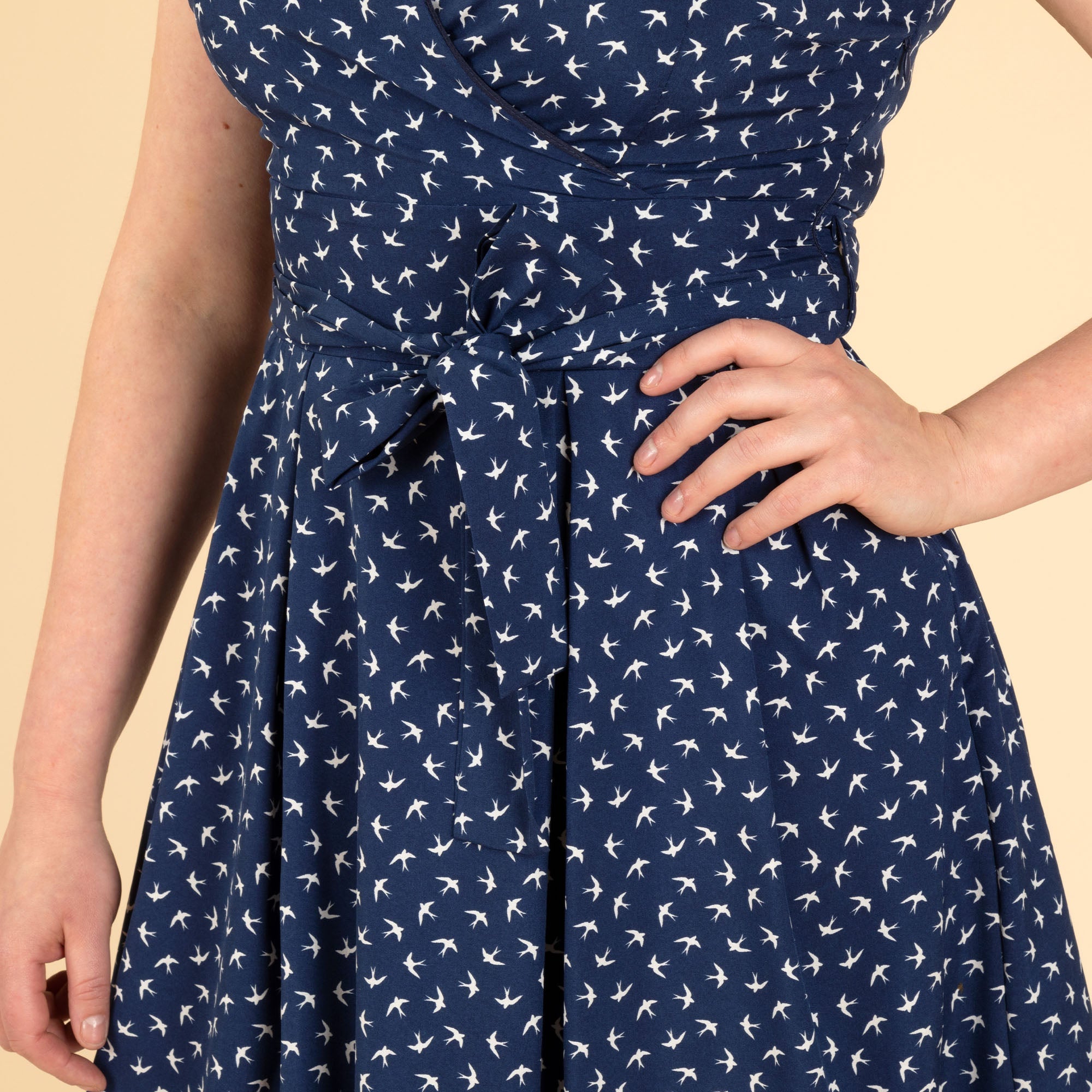 Navy Blue Dove Sleeveless Wrap Dress - Aaria Tees Aaria Tees