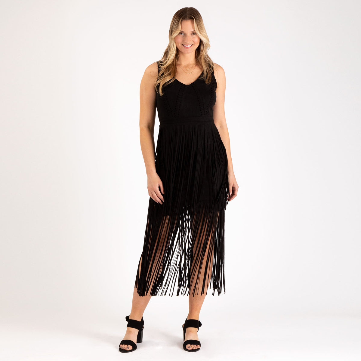 Southern Fringe Faux Suede Dress - Aaria Tees