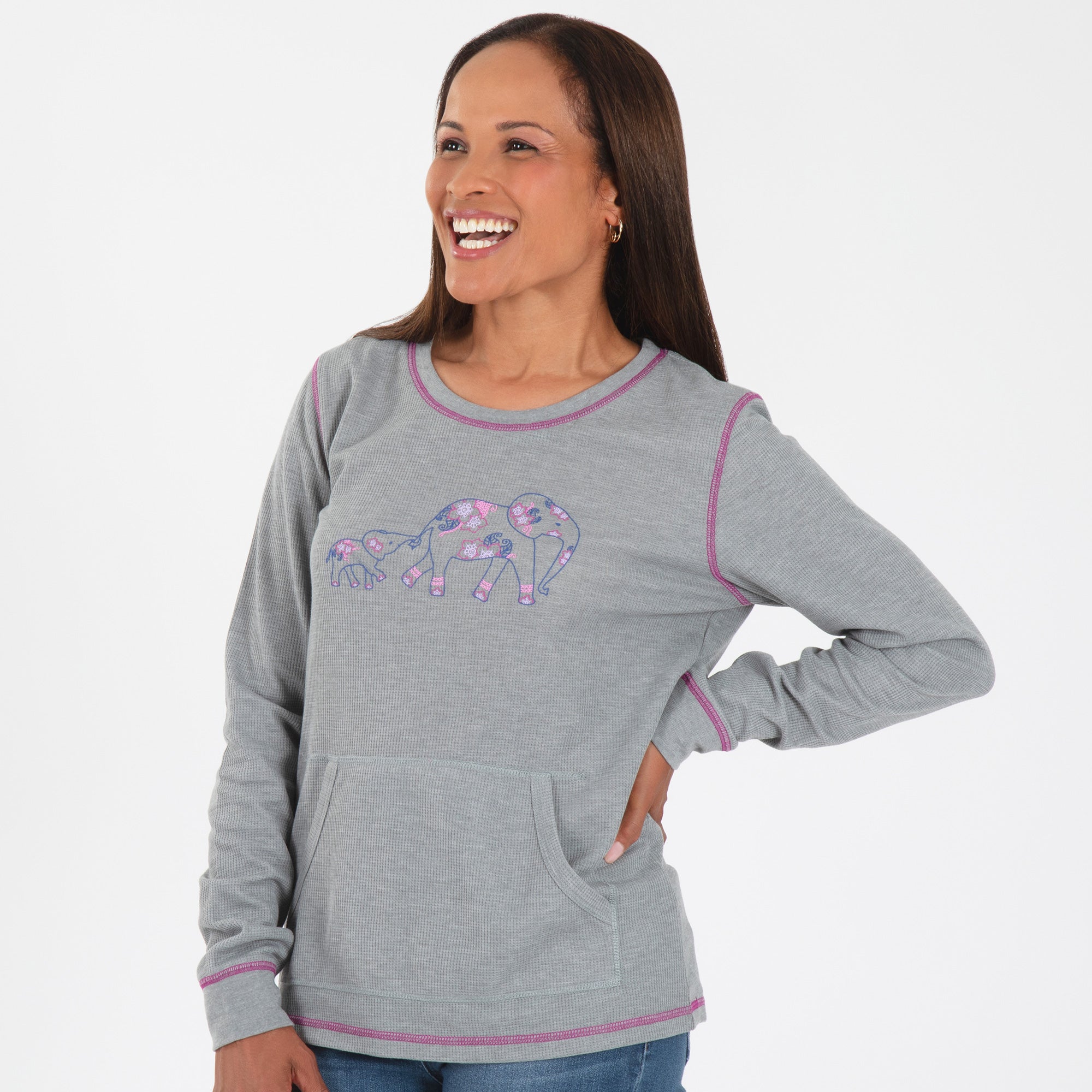Elephant Contrast Stitch Thermal Top - Aaria Tees Aaria Tees
