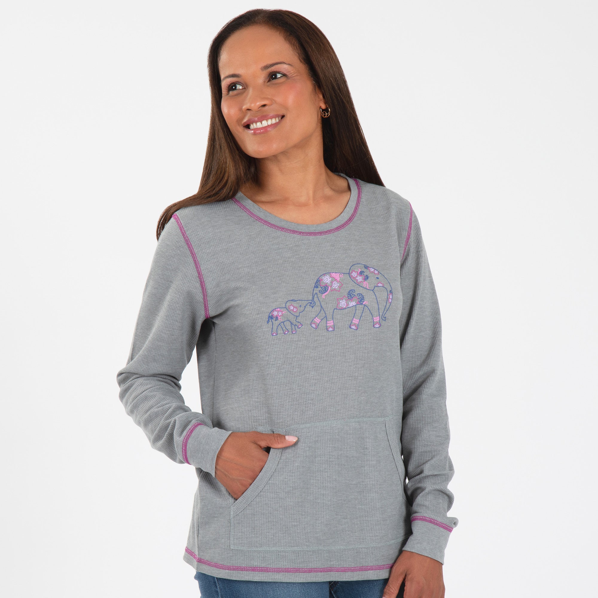 Elephant Contrast Stitch Thermal Top - Aaria Tees Aaria Tees