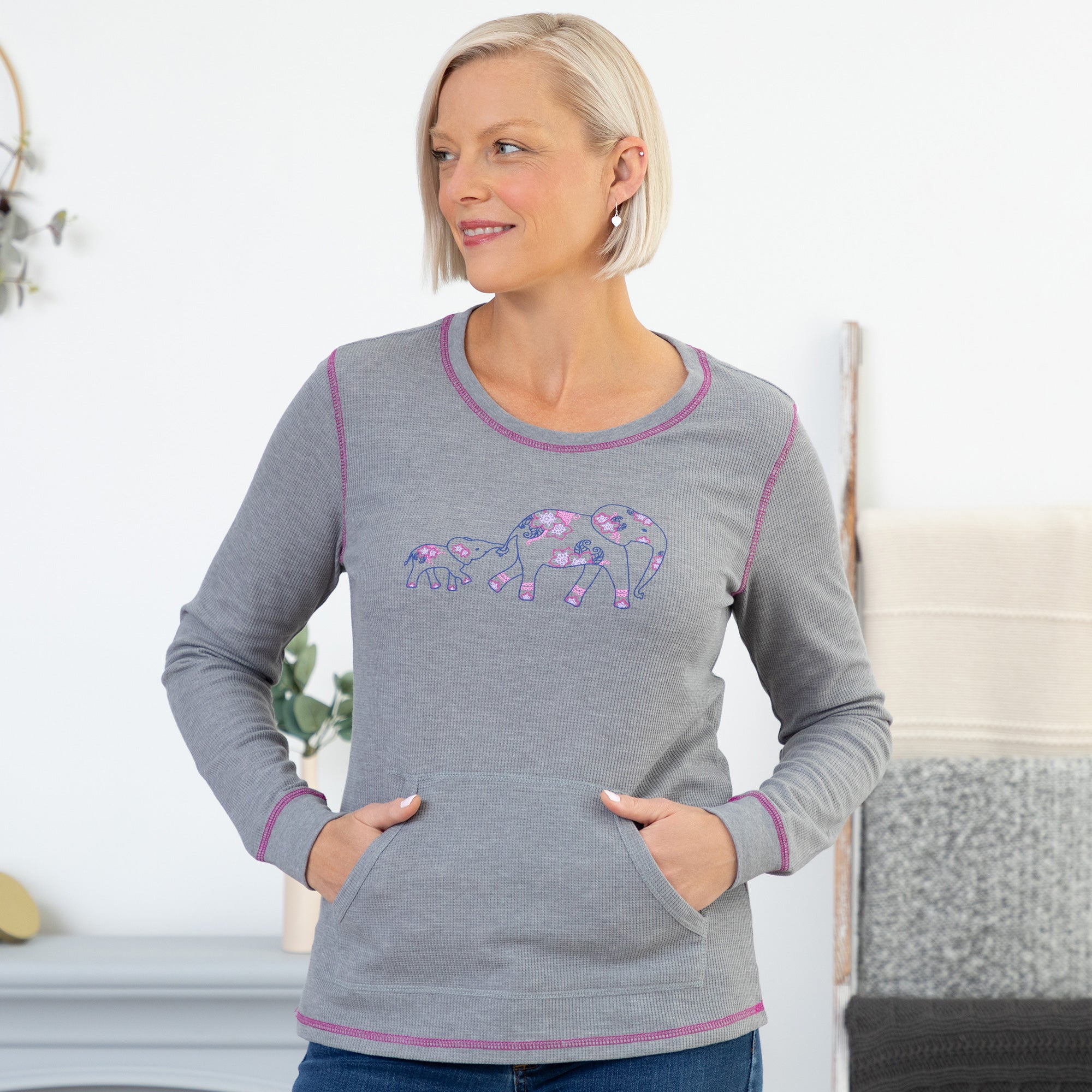Elephant Contrast Stitch Thermal Top - Aaria Tees Aaria Tees