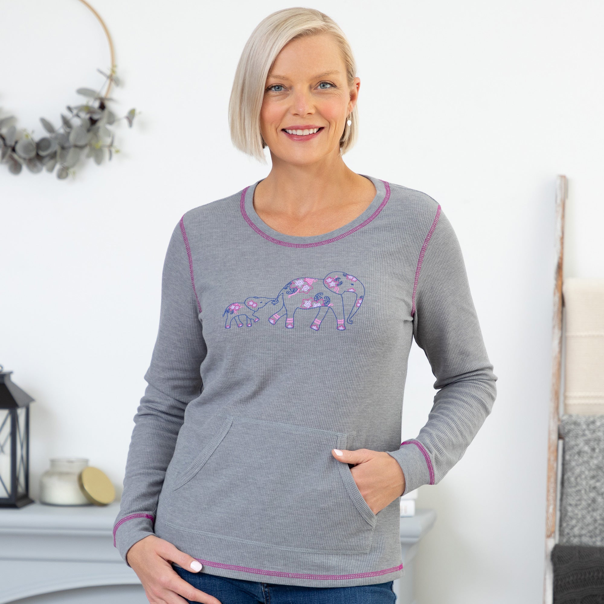 Elephant Contrast Stitch Thermal Top - Aaria Tees Aaria Tees