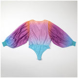 Ombre Plunge Billowy Long Sleeve Bodysuit - Aaria Tees Aaria Tees