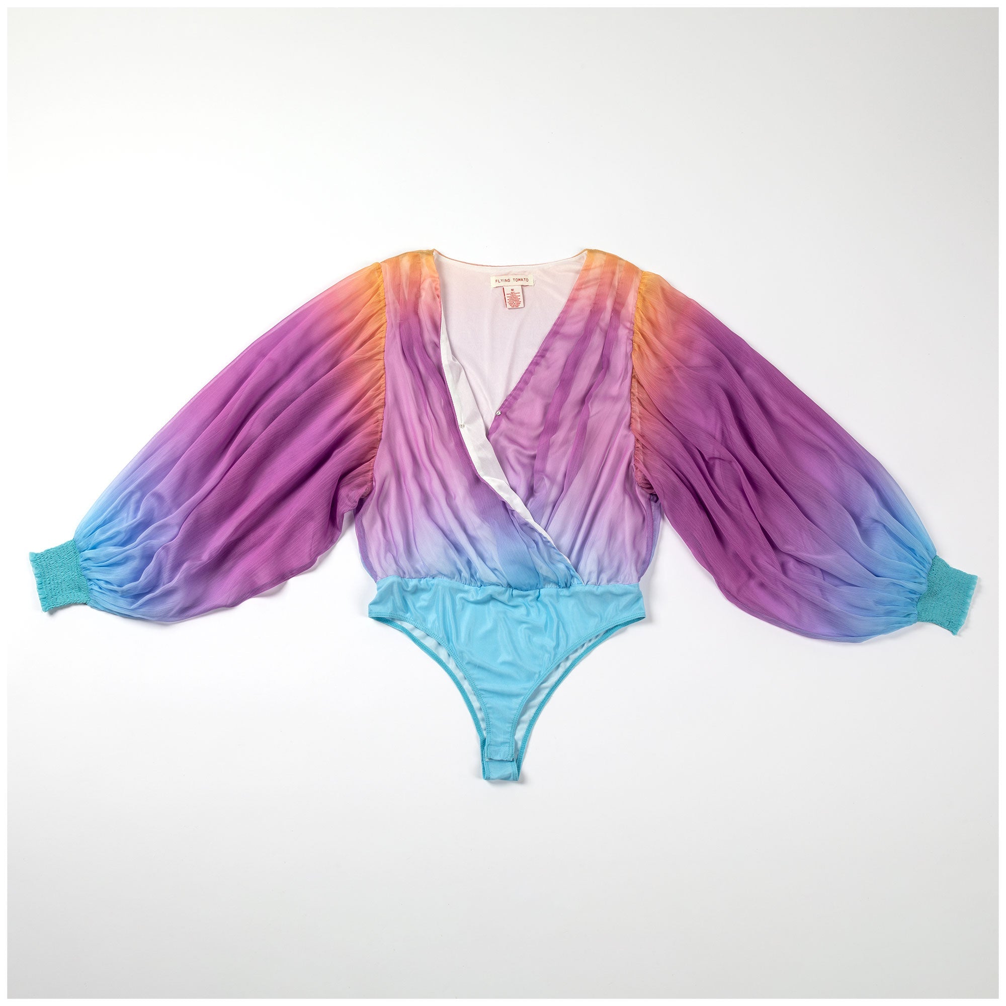 Ombre Plunge Billowy Long Sleeve Bodysuit - Aaria Tees Aaria Tees