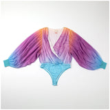 Ombre Plunge Billowy Long Sleeve Bodysuit - Aaria Tees Aaria Tees