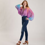 Ombre Plunge Billowy Long Sleeve Bodysuit - Aaria Tees Aaria Tees
