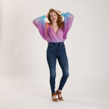 Ombre Plunge Billowy Long Sleeve Bodysuit - Aaria Tees Aaria Tees