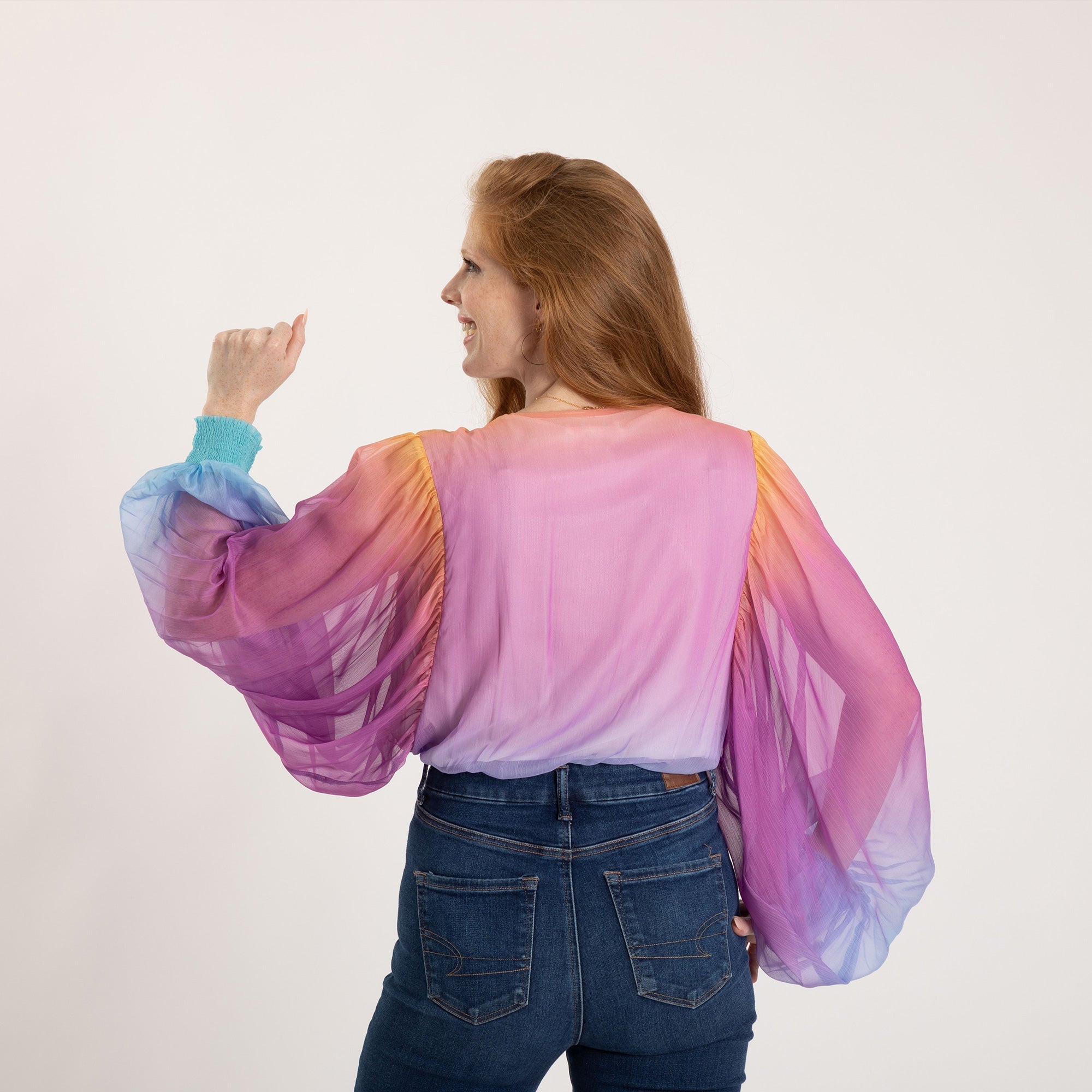 Ombre Plunge Billowy Long Sleeve Bodysuit - Aaria Tees Aaria Tees
