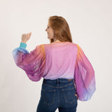 Ombre Plunge Billowy Long Sleeve Bodysuit - Aaria Tees Aaria Tees