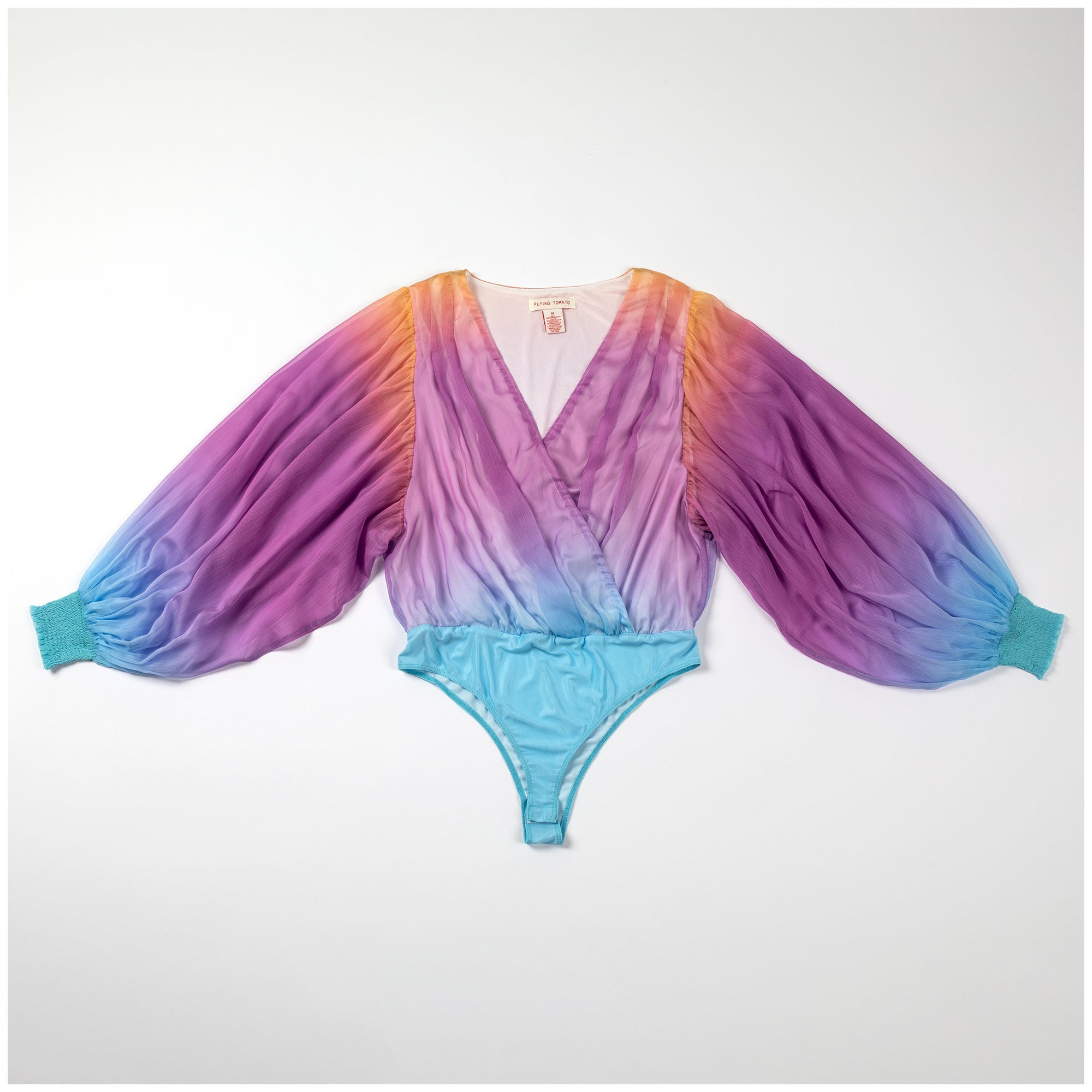 Ombre Plunge Billowy Long Sleeve Bodysuit - Aaria Tees Aaria Tees