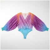 Ombre Plunge Billowy Long Sleeve Bodysuit - Aaria Tees Aaria Tees