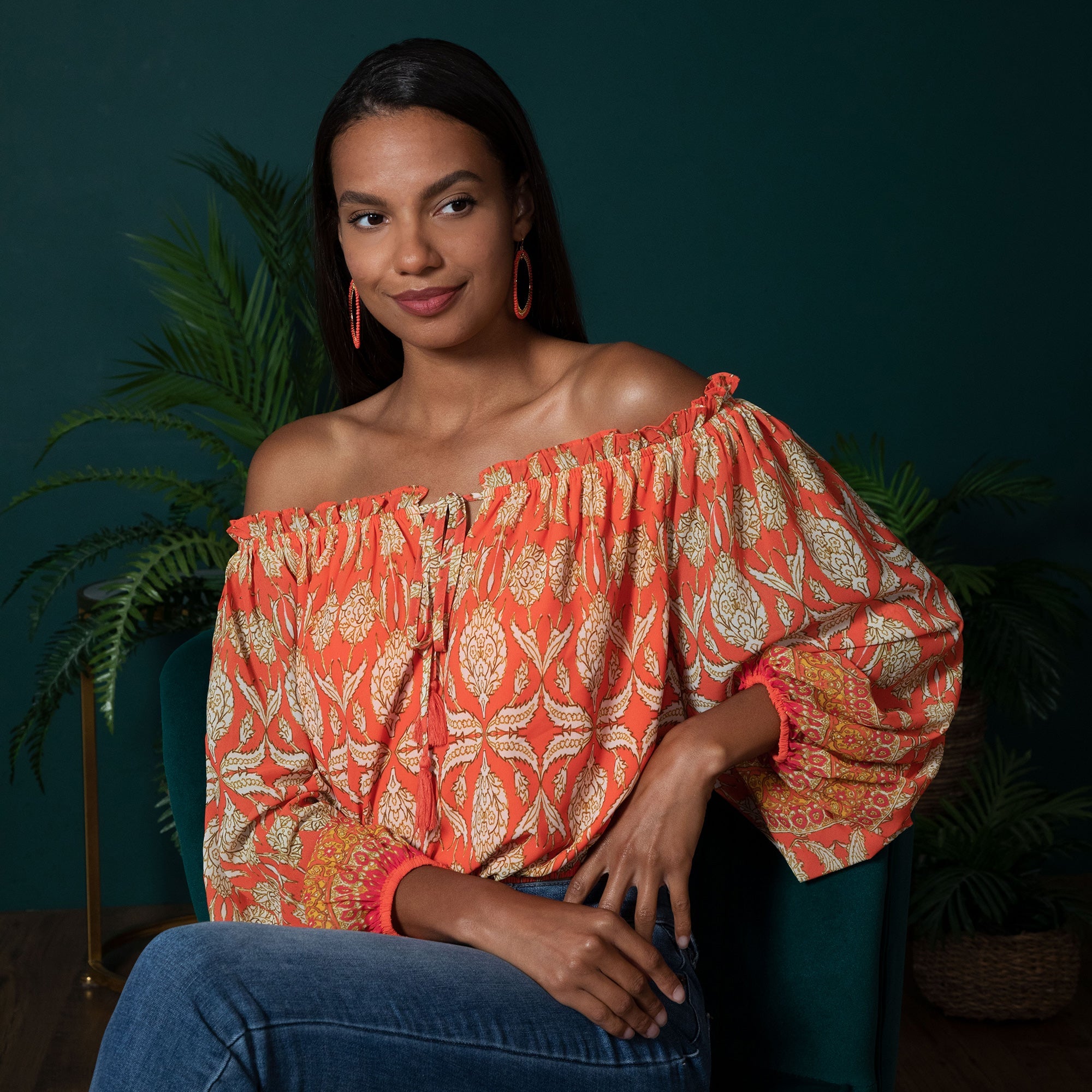 Off-the-Shoulder Concentric Design Top - Aaria Tees Aaria Tees