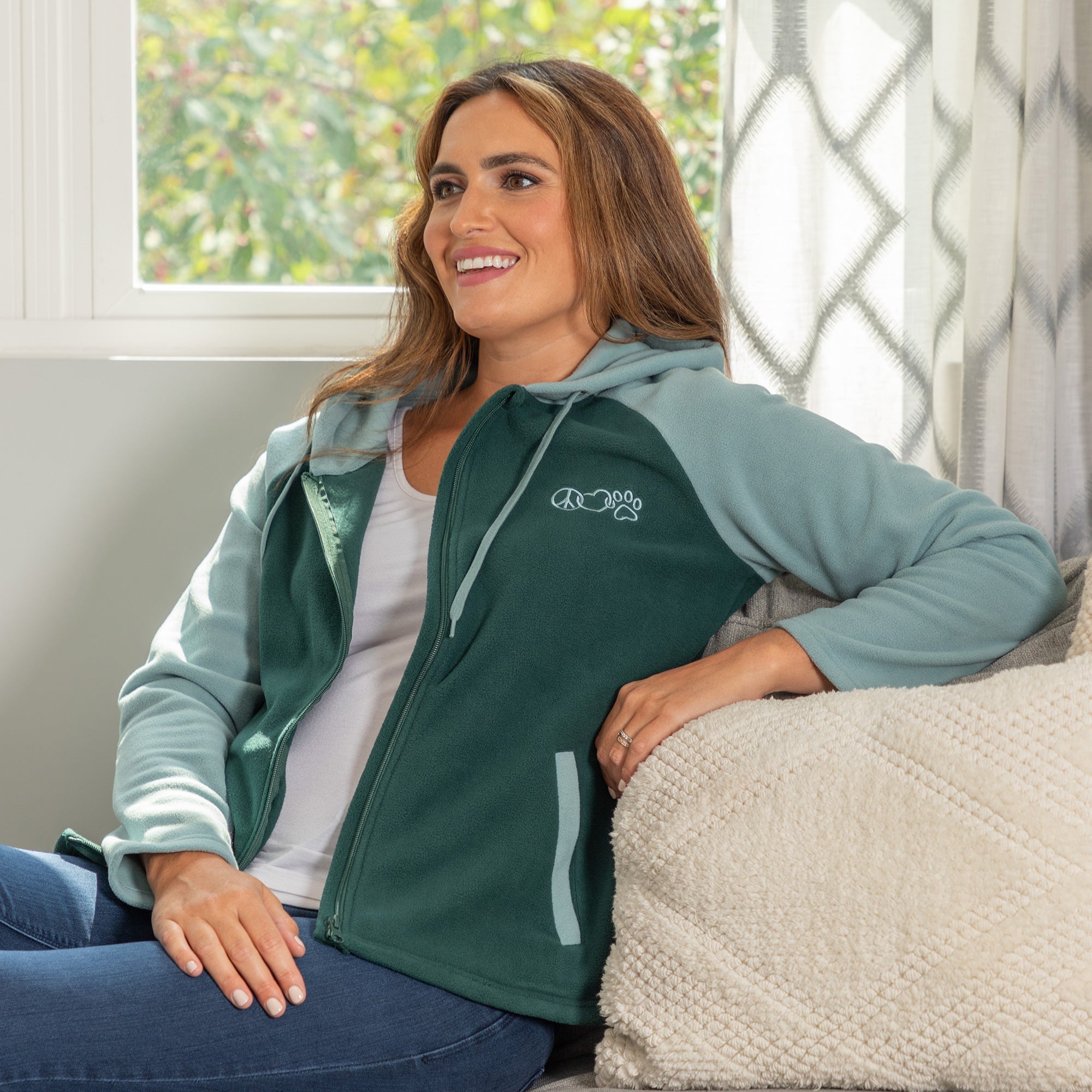 Peace Love Paws Fleece Hooded Zip Up Jacket - Aaria Tees Aaria Tees