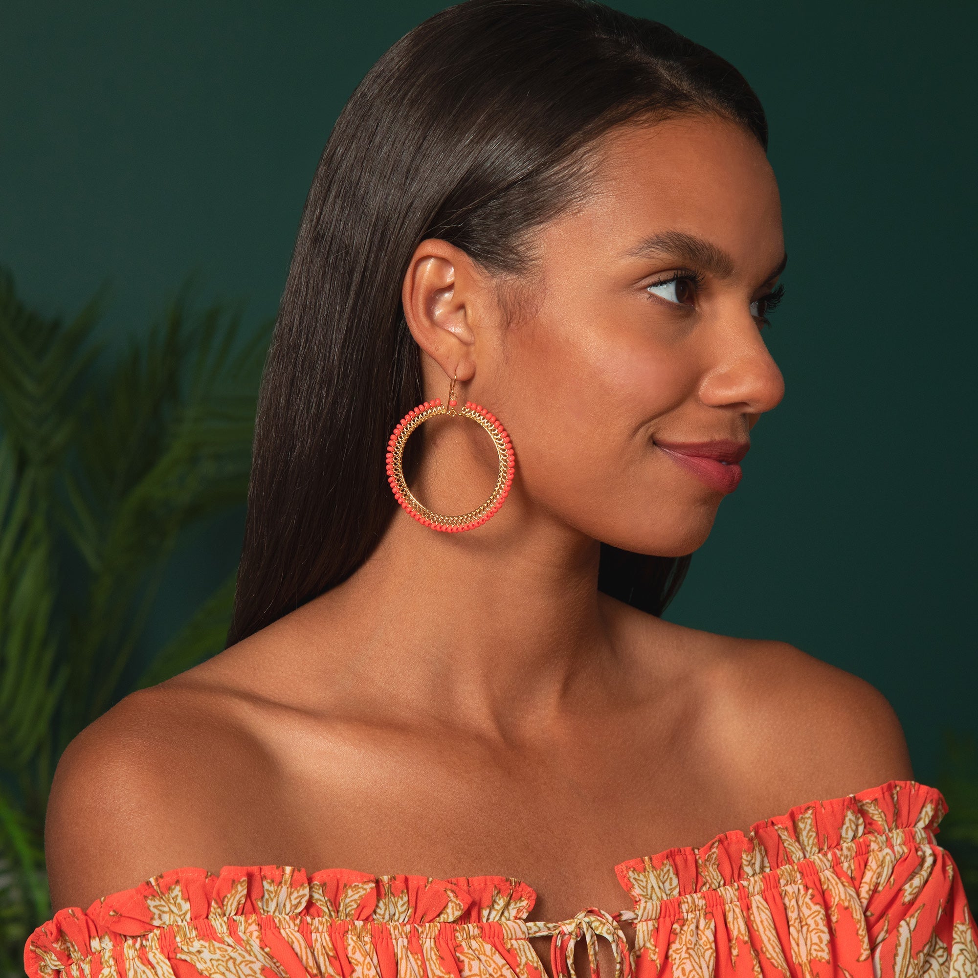Beaded Gold-Plated Circle Earrings - Aaria Tees Aaria Tees