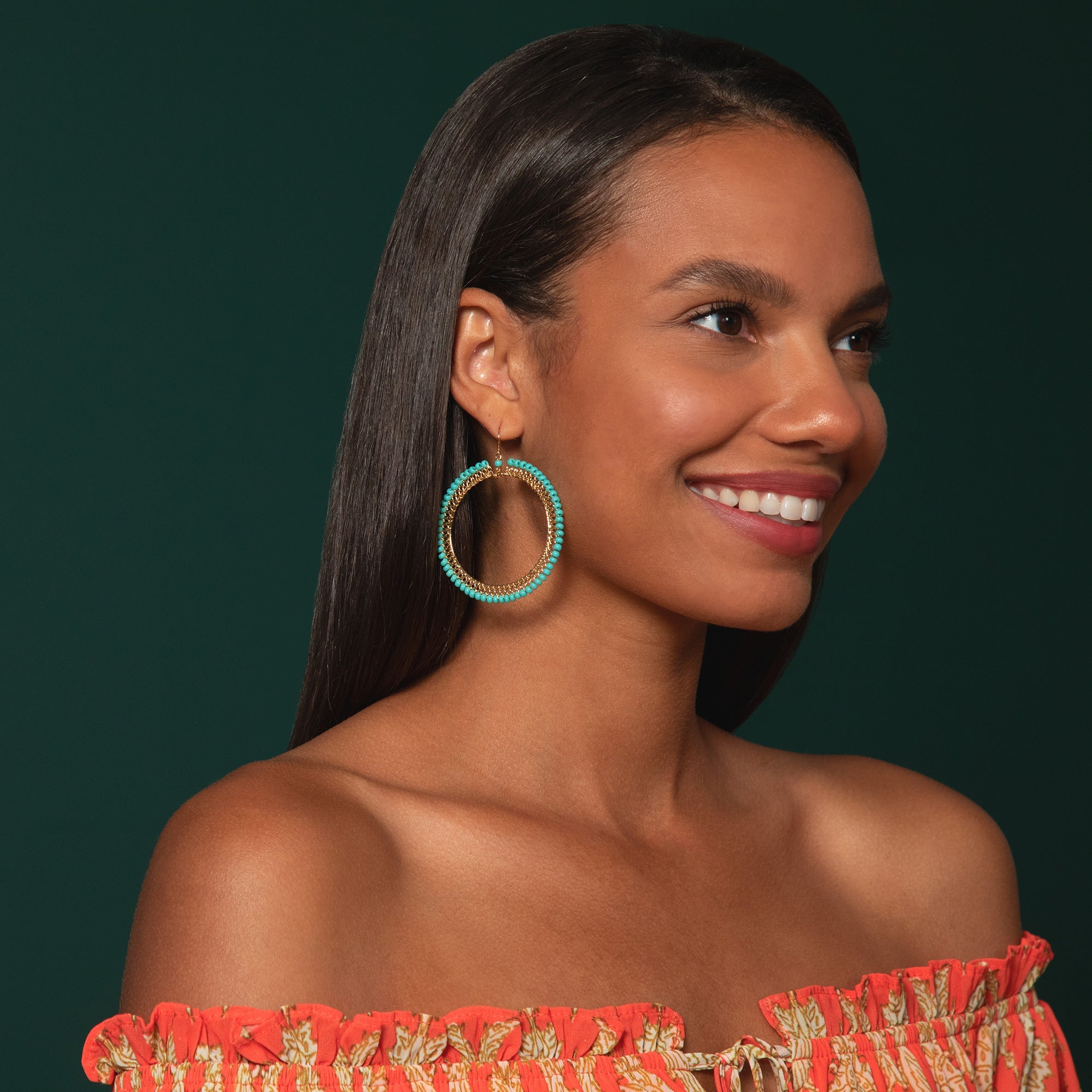 Beaded Gold-Plated Circle Earrings - Aaria Tees Aaria Tees