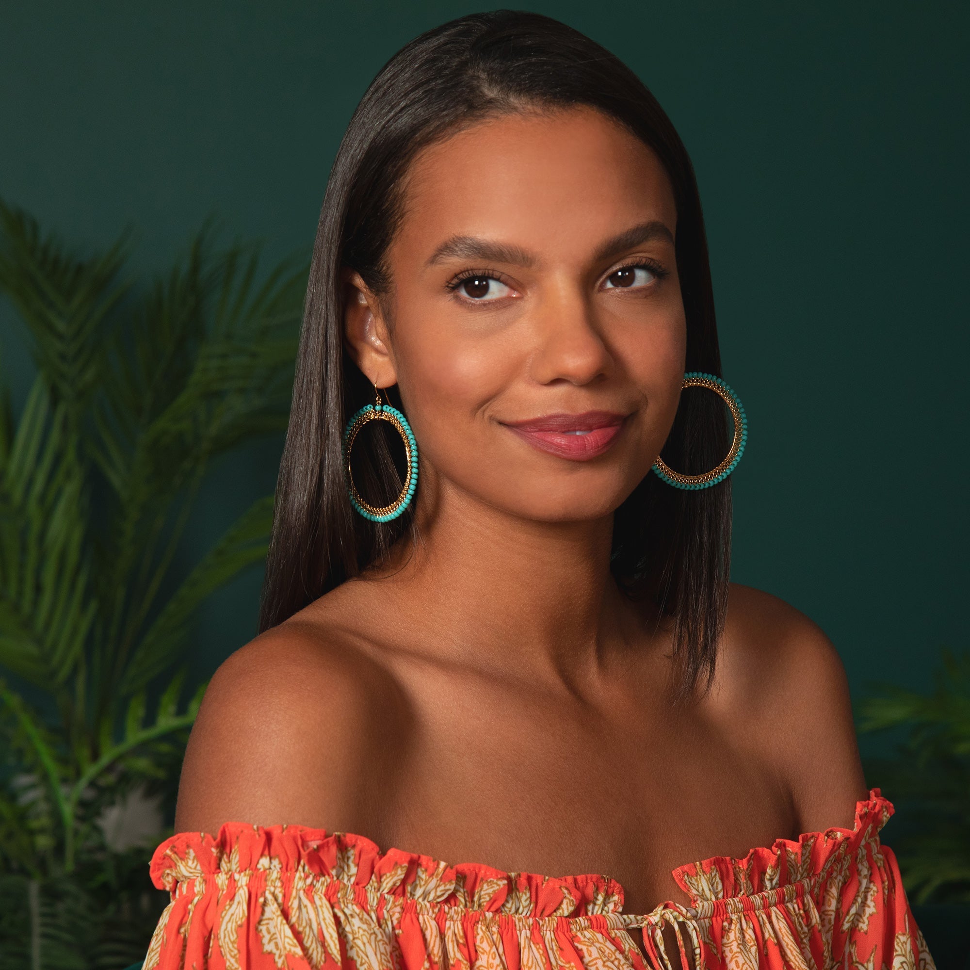 Beaded Gold-Plated Circle Earrings - Aaria Tees Aaria Tees