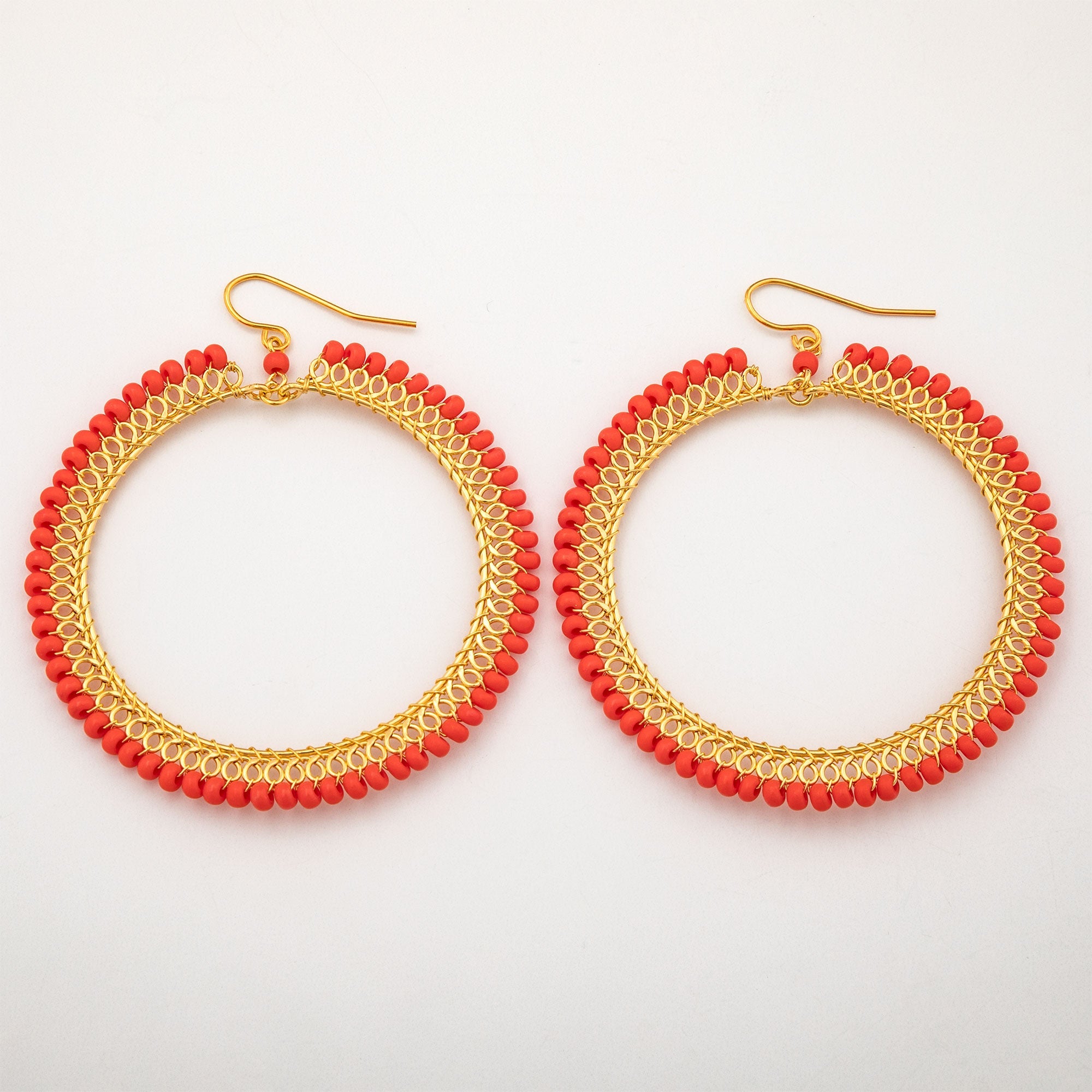 Beaded Gold-Plated Circle Earrings - Aaria Tees Aaria Tees