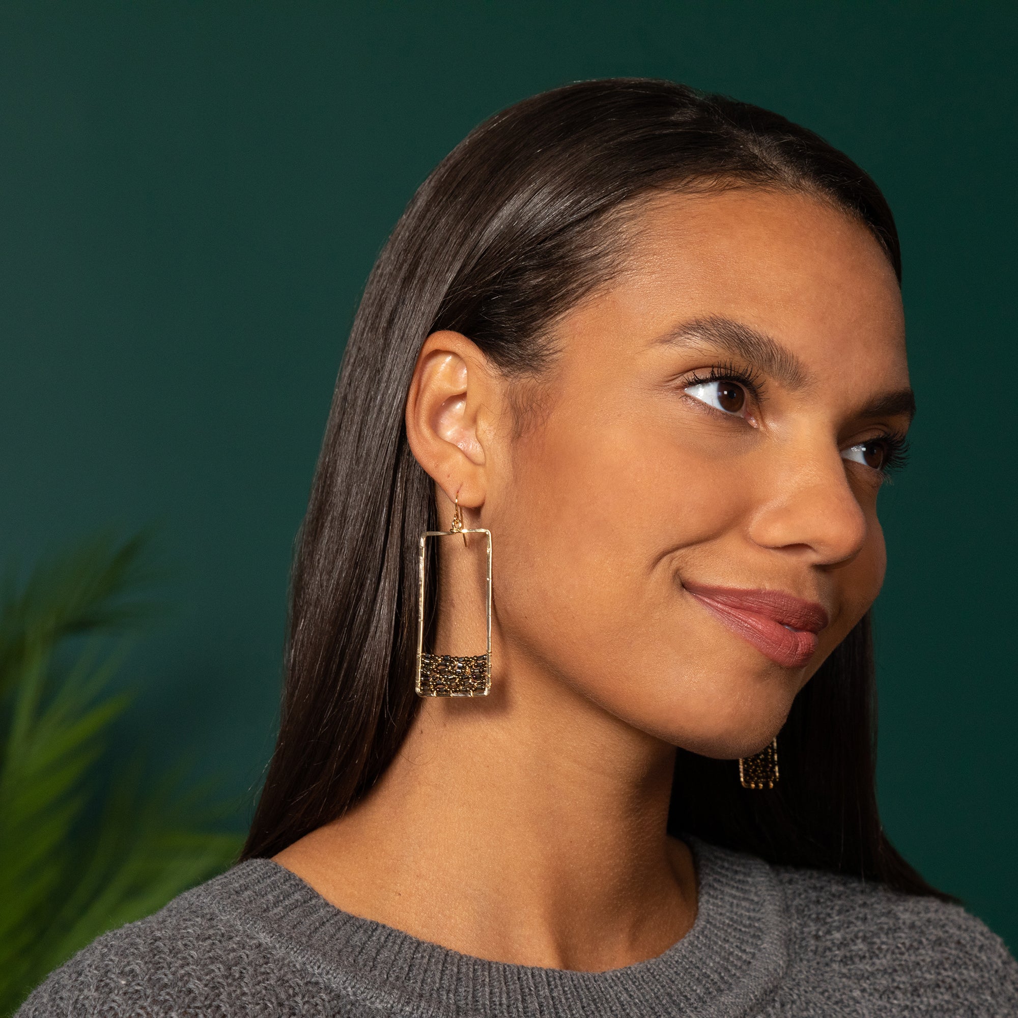 Golden Rectangle & Crystal Earrings - Aaria Tees Aaria Tees