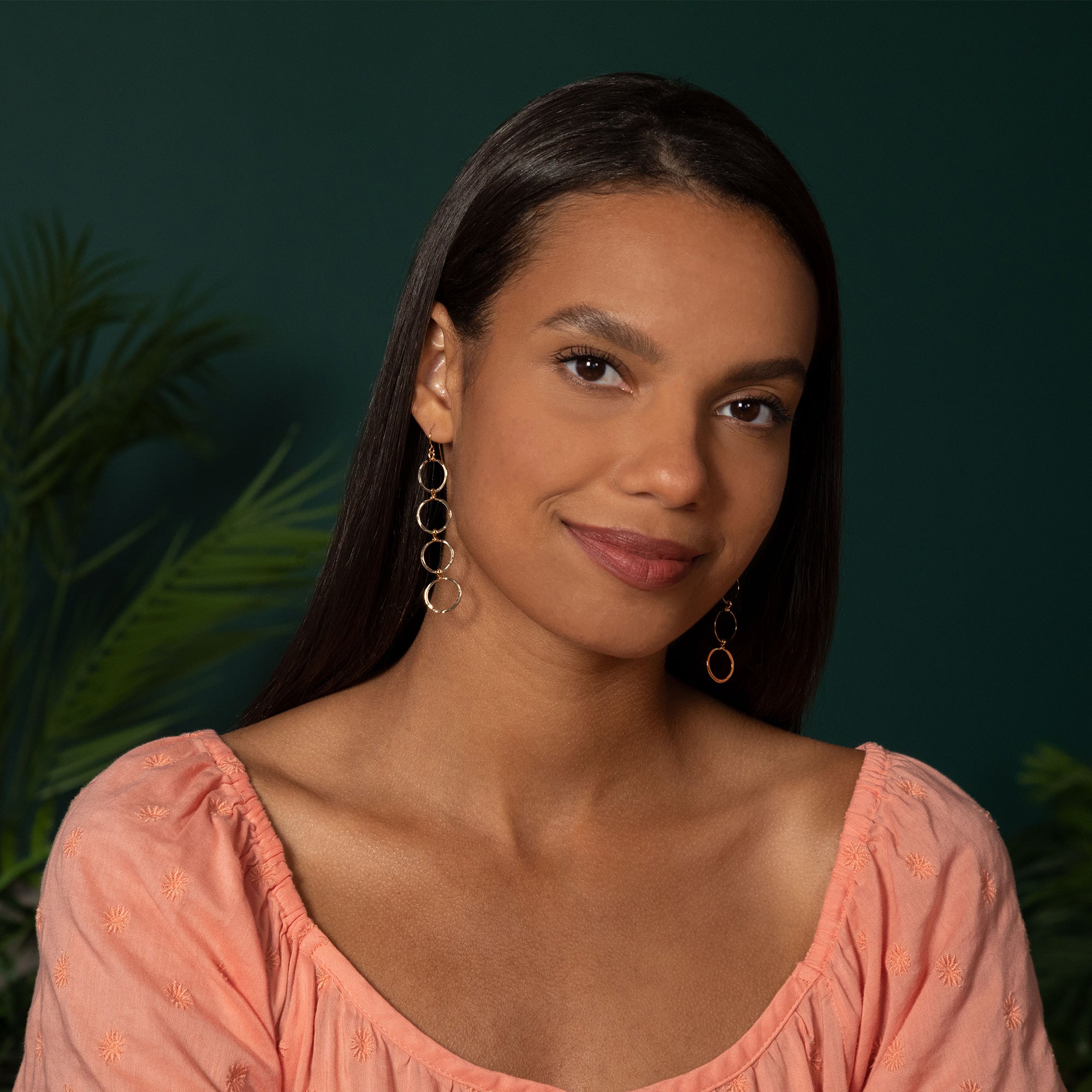 Golden Hammered Circle Fall Earrings - Aaria Tees Aaria Tees