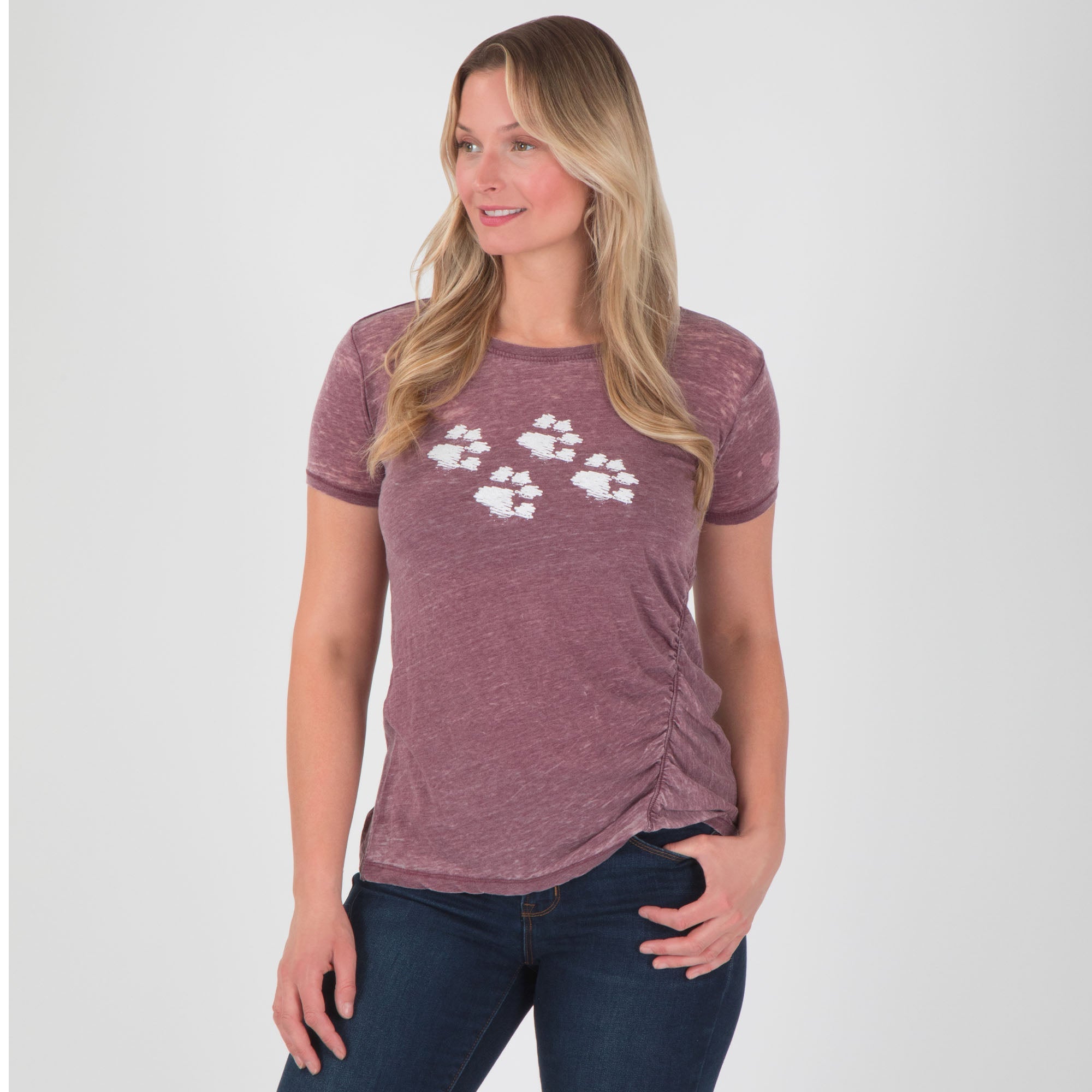 Walking Paws Ruched Short Sleeve Tee - Aaria Tees Aaria Tees