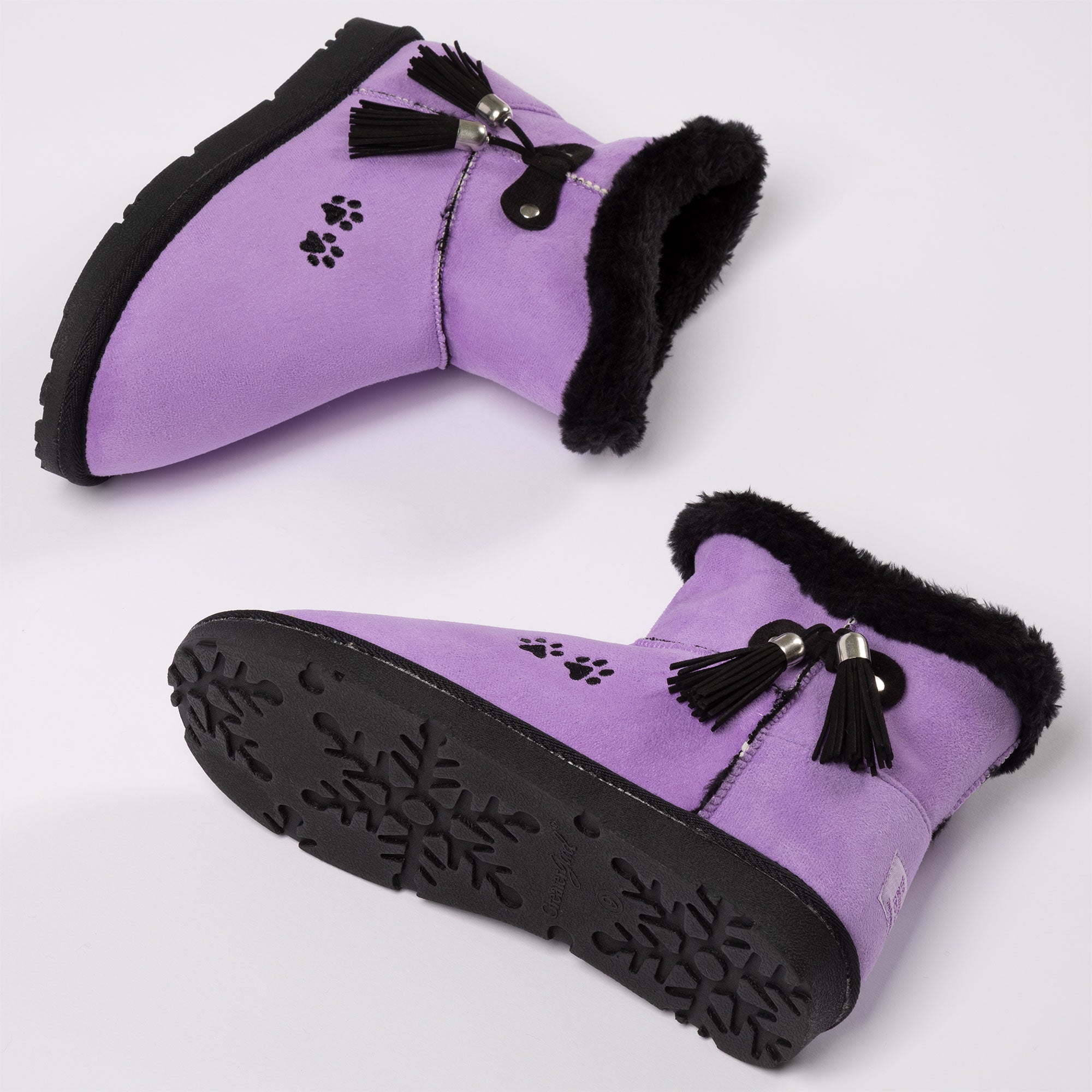 Paw Print Faux Suede Boots With Tassels - Aaria Tees Aaria Tees