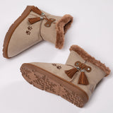 Paw Print Faux Suede Boots With Tassels - Aaria Tees Aaria Tees