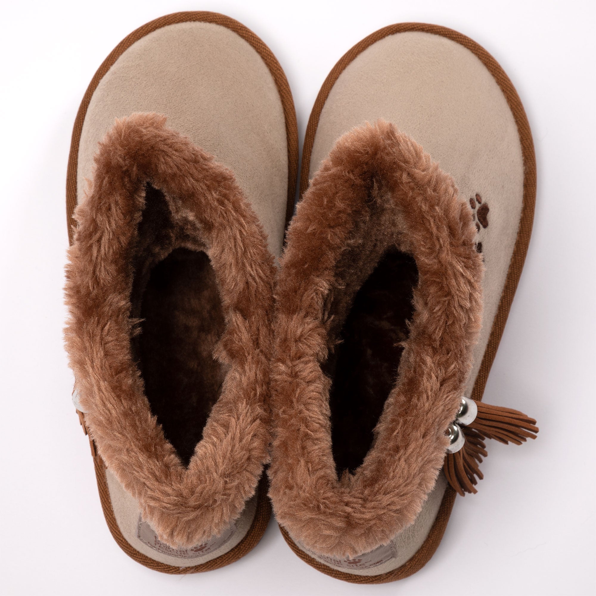 Paw Print Faux Suede Boots With Tassels - Aaria Tees Aaria Tees
