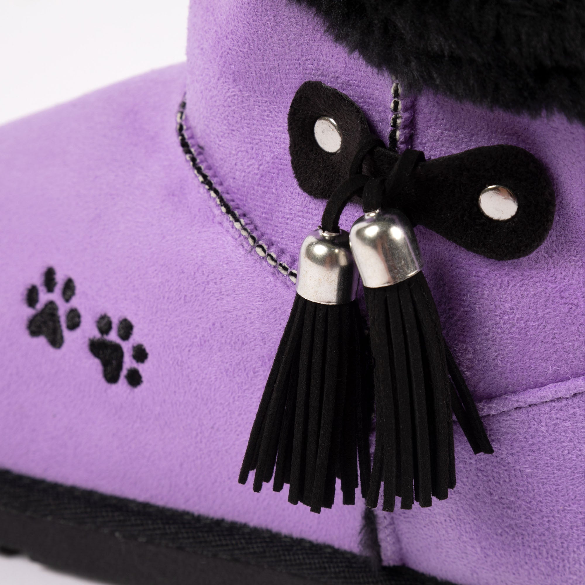 Paw Print Faux Suede Boots With Tassels - Aaria Tees Aaria Tees