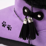 Paw Print Faux Suede Boots With Tassels - Aaria Tees Aaria Tees