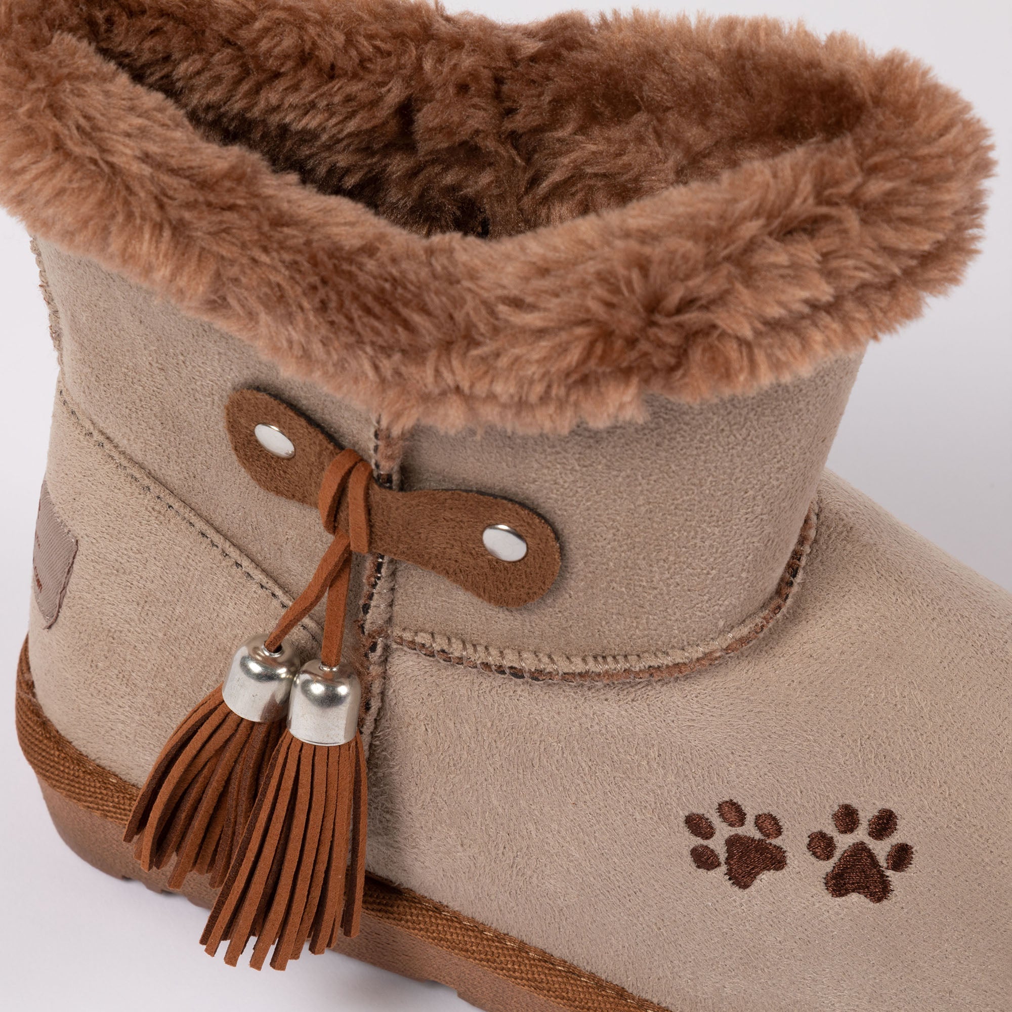 Paw Print Faux Suede Boots With Tassels - Aaria Tees Aaria Tees