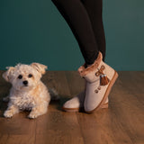 Paw Print Faux Suede Boots With Tassels - Aaria Tees Aaria Tees