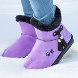 Paw Print Faux Suede Boots With Tassels - Aaria Tees Aaria Tees