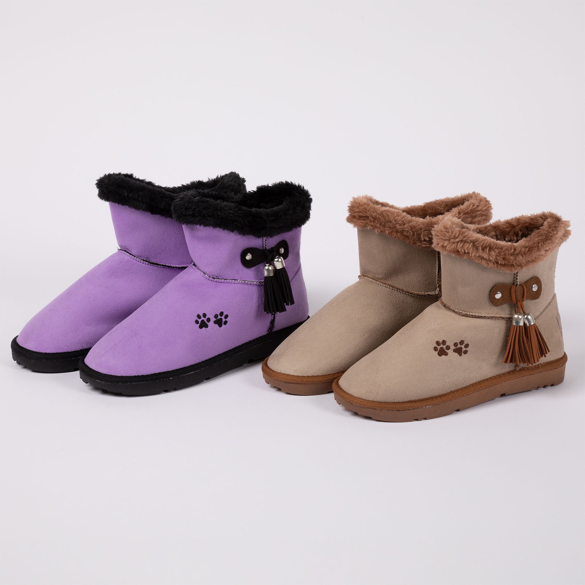 Paw Print Faux Suede Boots With Tassels - Aaria Tees Aaria Tees