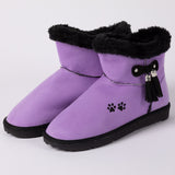 Paw Print Faux Suede Boots With Tassels - Aaria Tees Aaria Tees