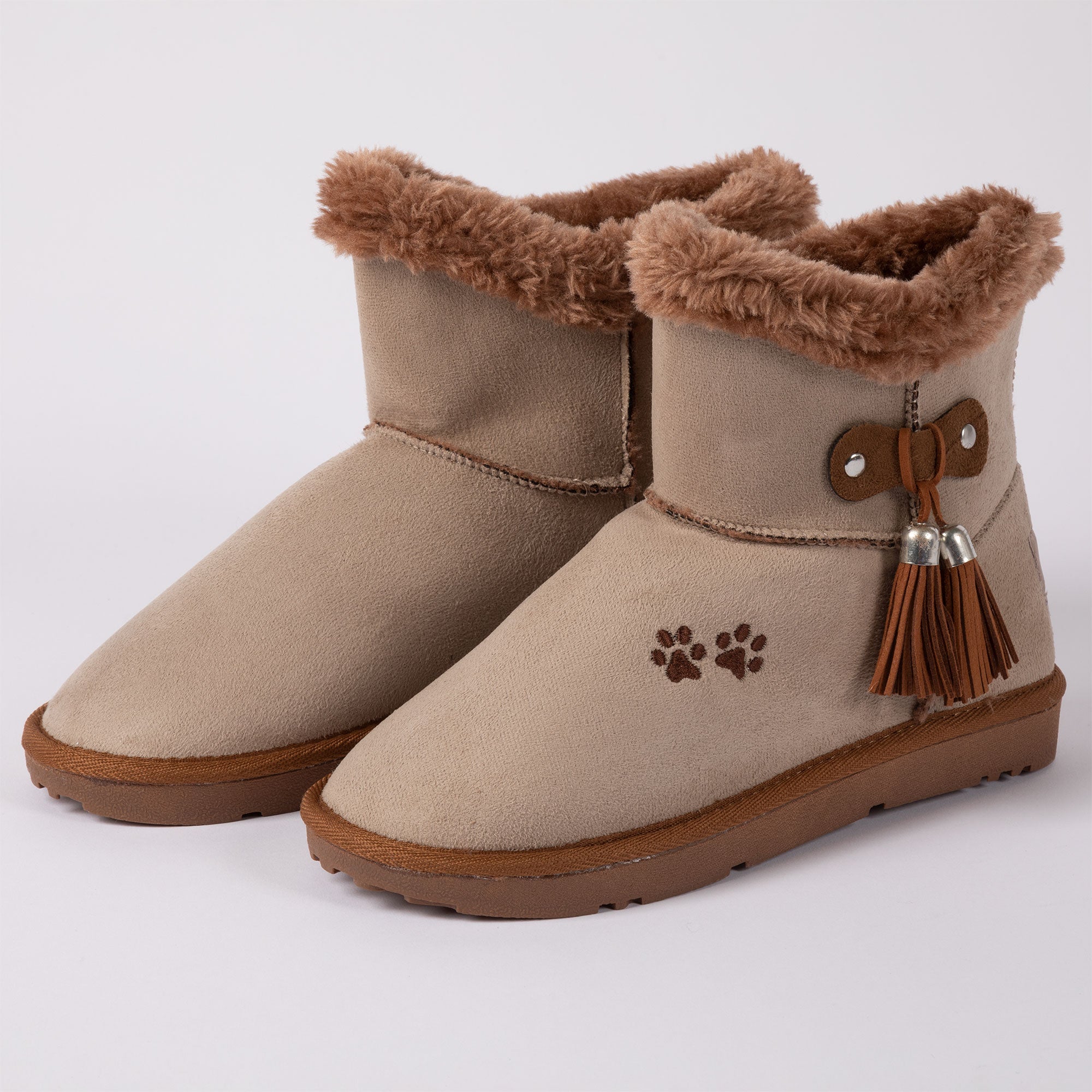 Paw Print Faux Suede Boots With Tassels - Aaria Tees Aaria Tees