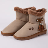 Paw Print Faux Suede Boots With Tassels - Aaria Tees Aaria Tees