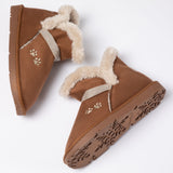 Paw Print Faux Suede Ankle Boots - Aaria Tees Aaria Tees